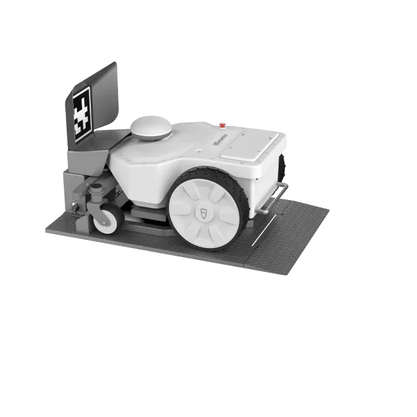 FJD FRX robotic mower auto-charging at base station