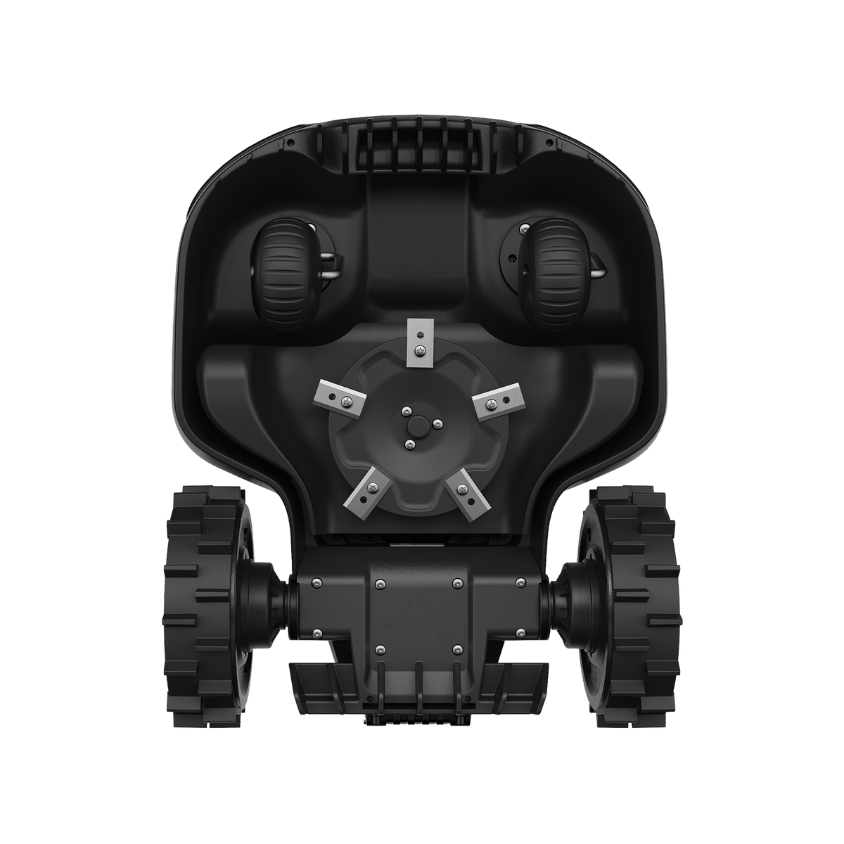 Underside of the Mammotion YUKA mini 2 1000 showing the 190 mm cutting disc with 5 pivoting blades