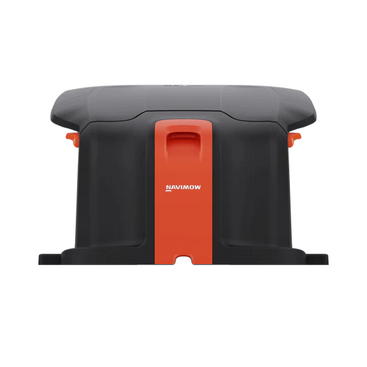 Black and orange lawn mower deck with 'Navimow' branding on a white background