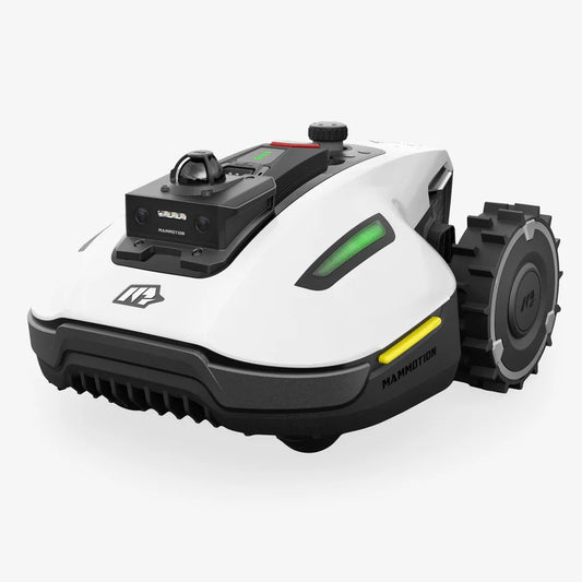 Robotic lawn mower on a white background