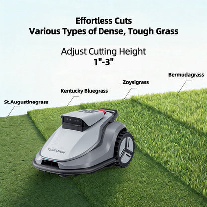 TerraMow V1000 robotic mower mowing a suburban Australian lawn