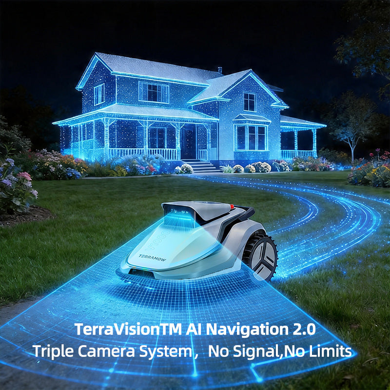 TerraMow V1000 electric cutting height adjustment 25–75 mm
