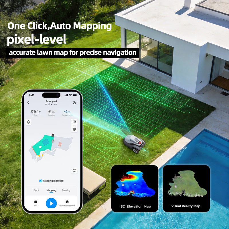 TerraMow V1000 three mowing modes: spot, standard and multibase