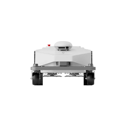 Front view of FJD FRX commercial robotic mower with RTK and vision navigation