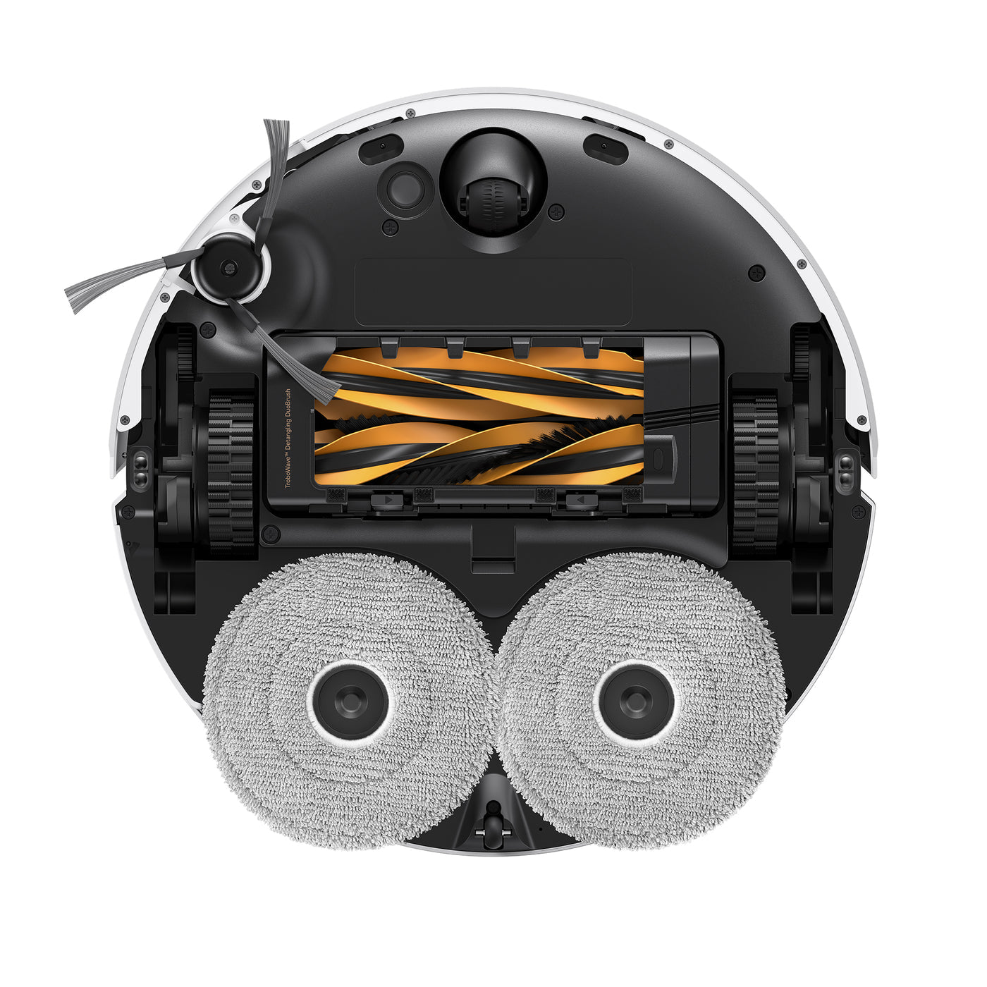 MOVA V70 Ultra – Underside Showing Main Brush and Side Brush