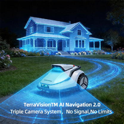 TerraMow V600 electric cutting height adjustment 25–75 mm