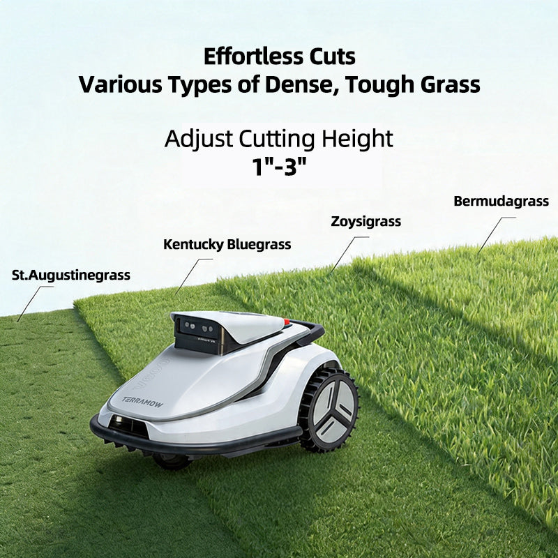 TerraMow V600 robotic mower mowing a small suburban Australian lawn