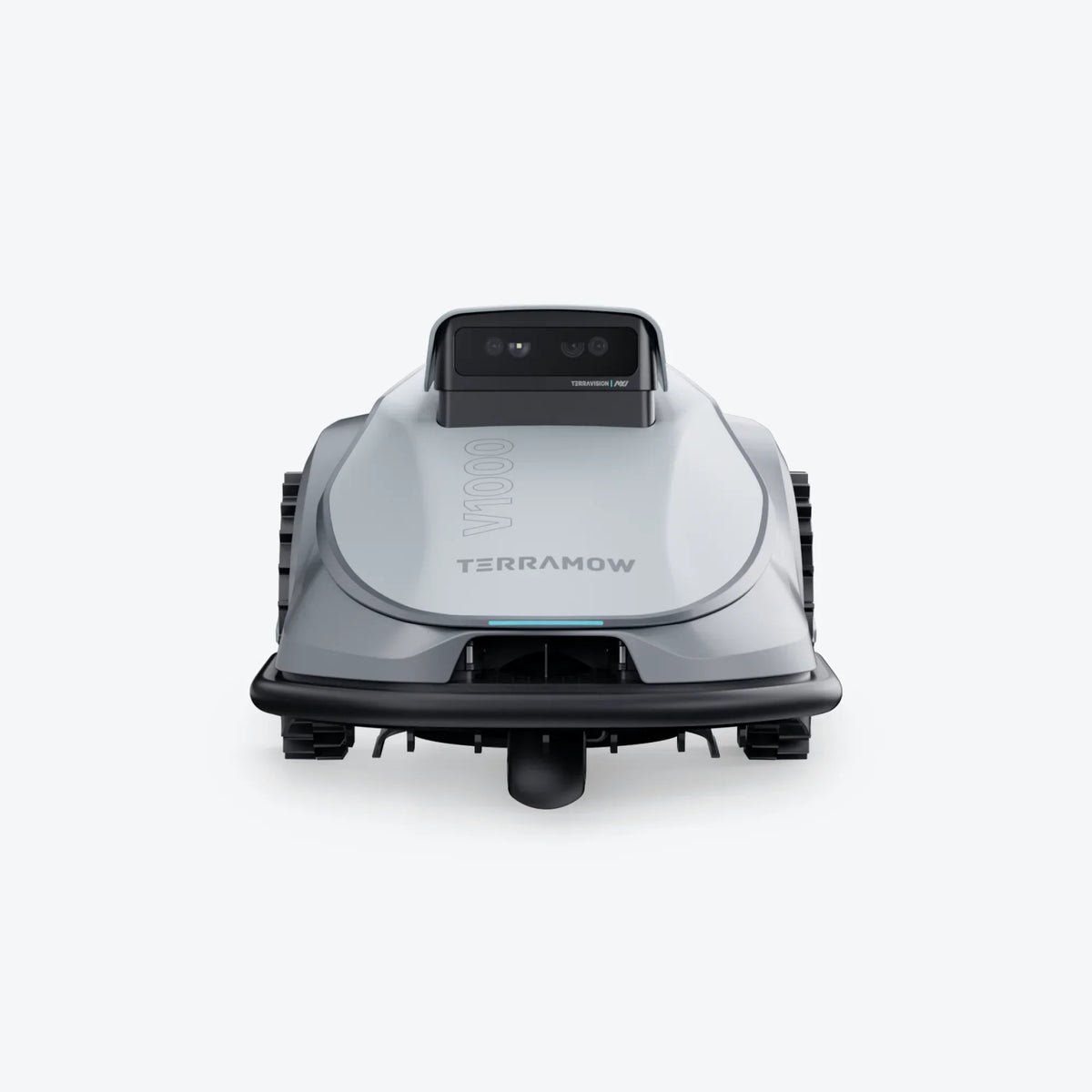 TerraMow V1000 front view showing TerraVision 2.0 AI cameras