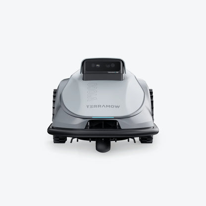 TerraMow V1000 front view showing TerraVision 2.0 AI cameras