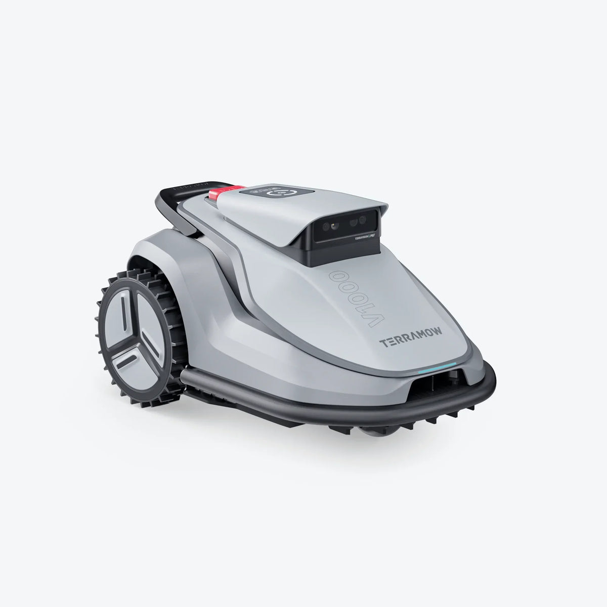 TerraMow V1000 triple-camera robot mower, front-right three-quarter view