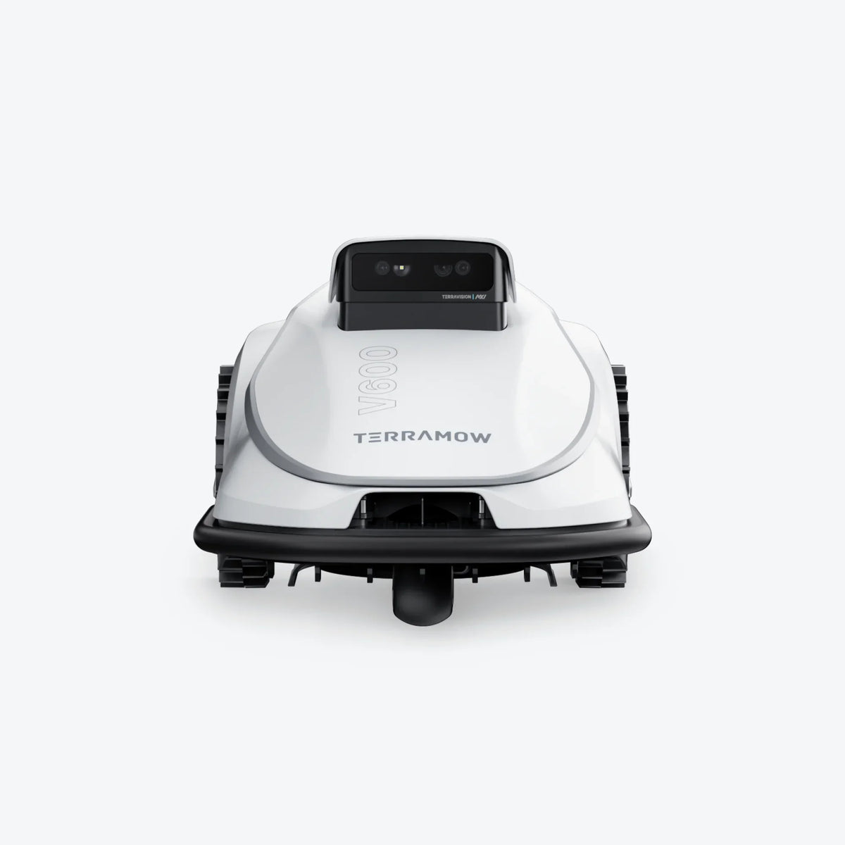 TerraMow V600 front view showing TerraVision 2.0 AI cameras