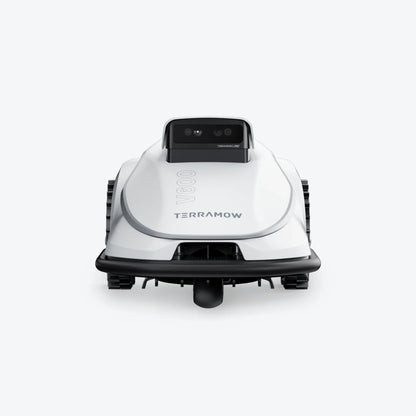 TerraMow V600 front view showing TerraVision 2.0 AI cameras
