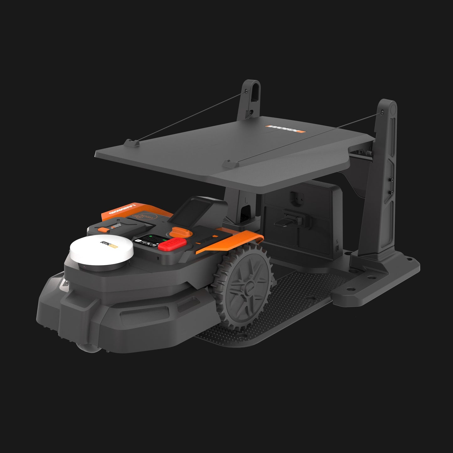 WORX Landroid Vision Cloud Garage WA0828 with docked Landroid Vision Cloud mower