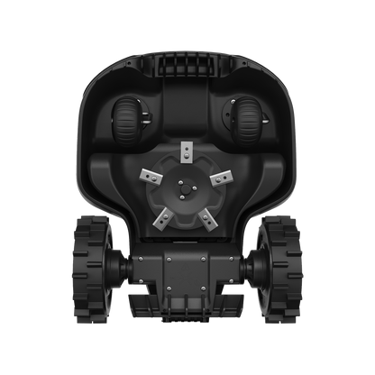 Underside of the Mammotion YUKA mini 2 1000 showing the 190 mm cutting disc with 5 pivoting blades