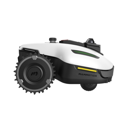 Mammotion YUKA mini 2 1000 side view showing the 200 mm rear drive wheel