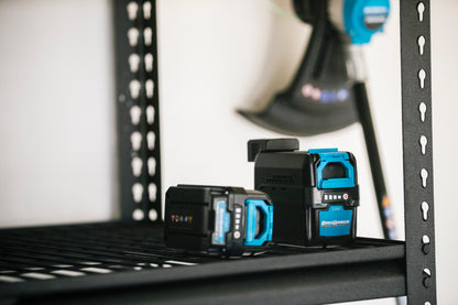 Bushranger® 36V6251 36V Battery Powered Line Trimmer 2.5Ah Kit in garage on shelf