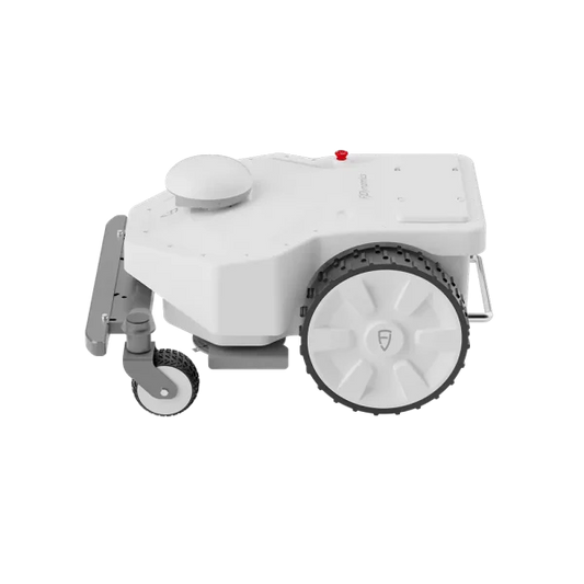 Side profile view of FJD FRX Robotic Lawn Mower for sports turf and golf courses