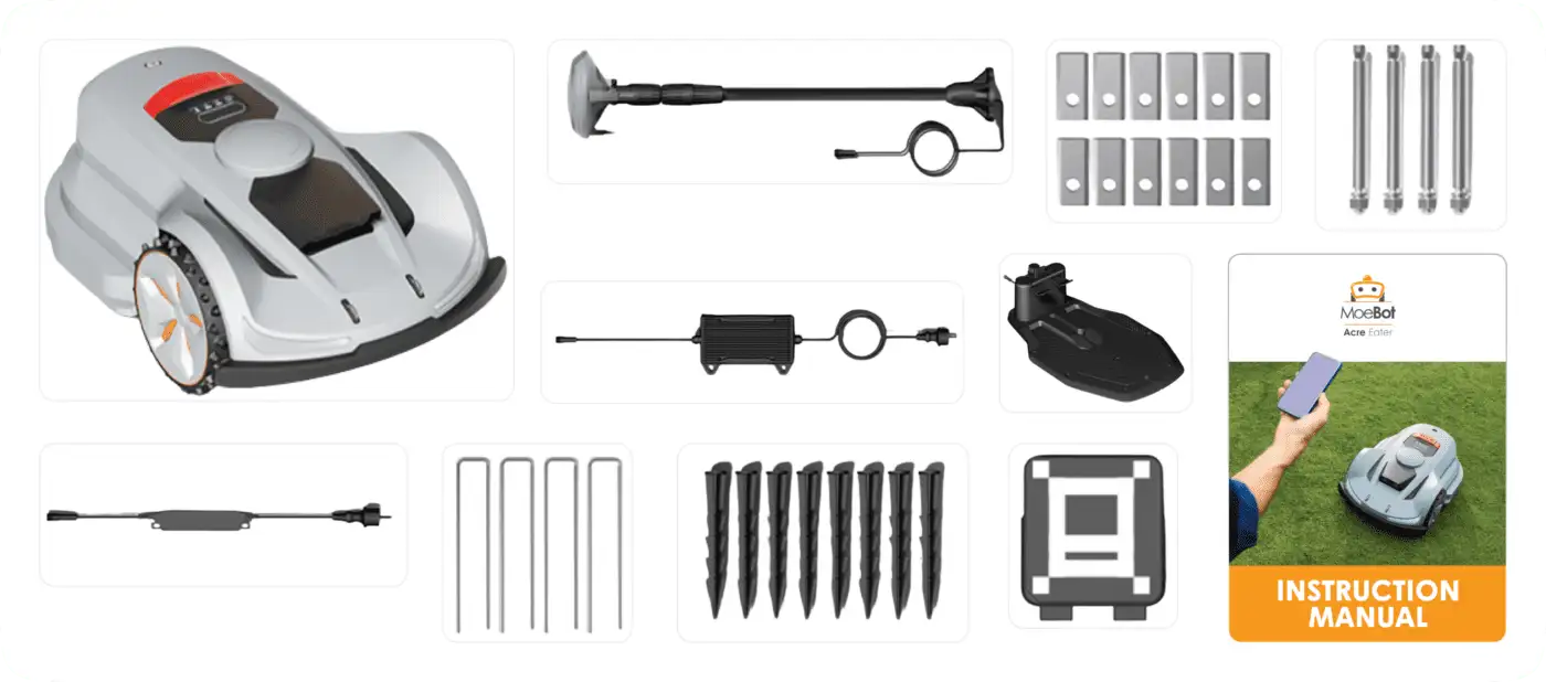 MoeBot Acre Eater robotic mower whats in the box
