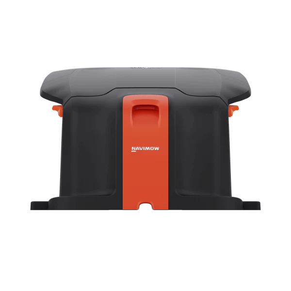 Black and orange lawn mower deck with 'Navimow' branding on a white background