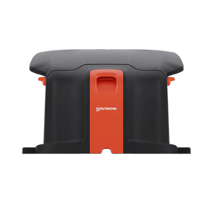 Black and orange lawn mower deck with 'Navimow' branding on a white background