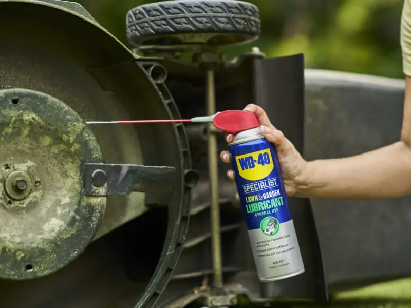 WD-40 Specialist Lawn & Garden Lubricant in use on lawn and garden tools